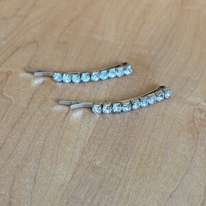 pair of fine quality rhinestone and silver metal hair clips bobby pins - bridal